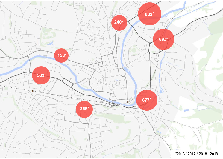 Map showing density of HGV usage in various locations in Bath