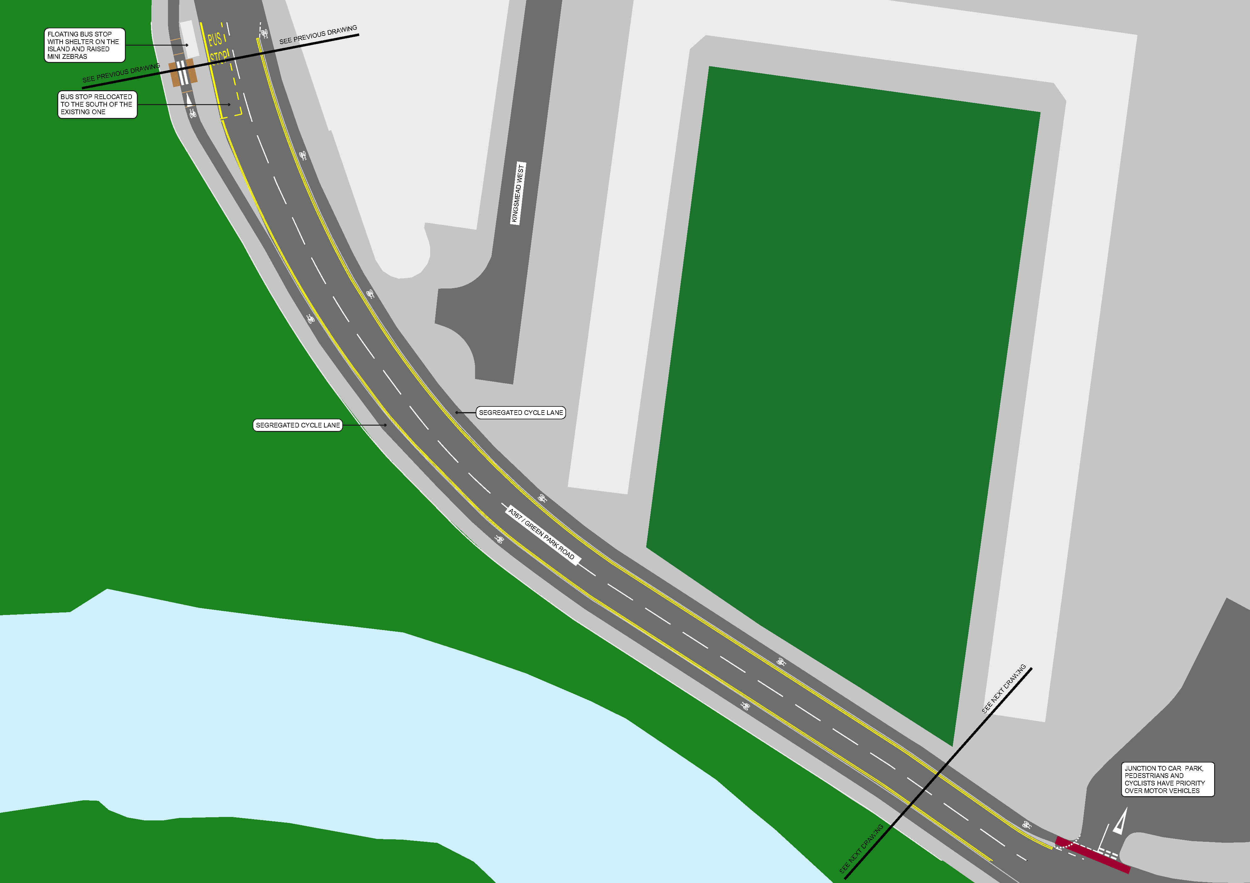Map of section 2 of the proposed improvements to Green Park Road as part of the Bath Quays Links project.