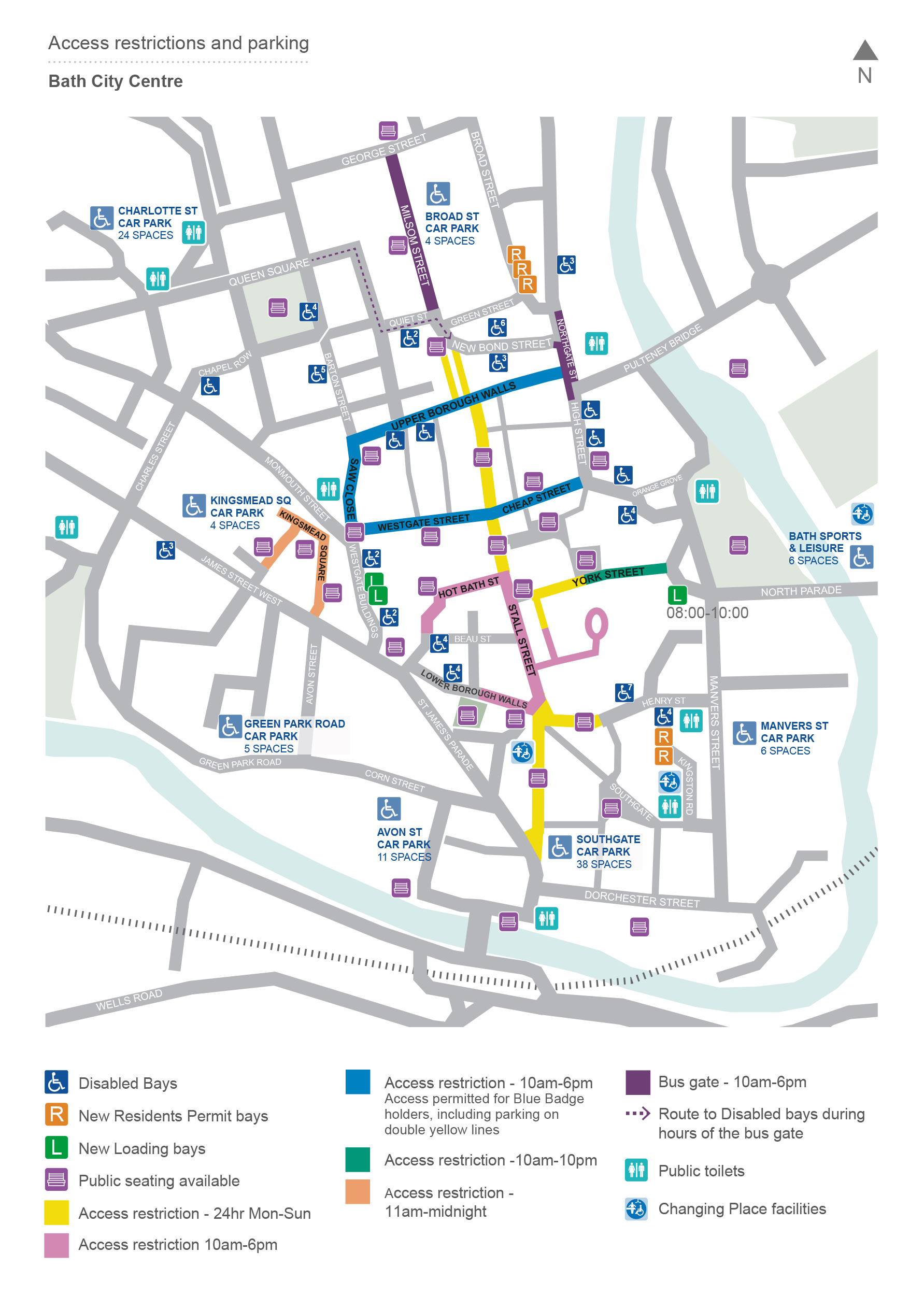 Map showing Bath city centre vehicle restriction zone