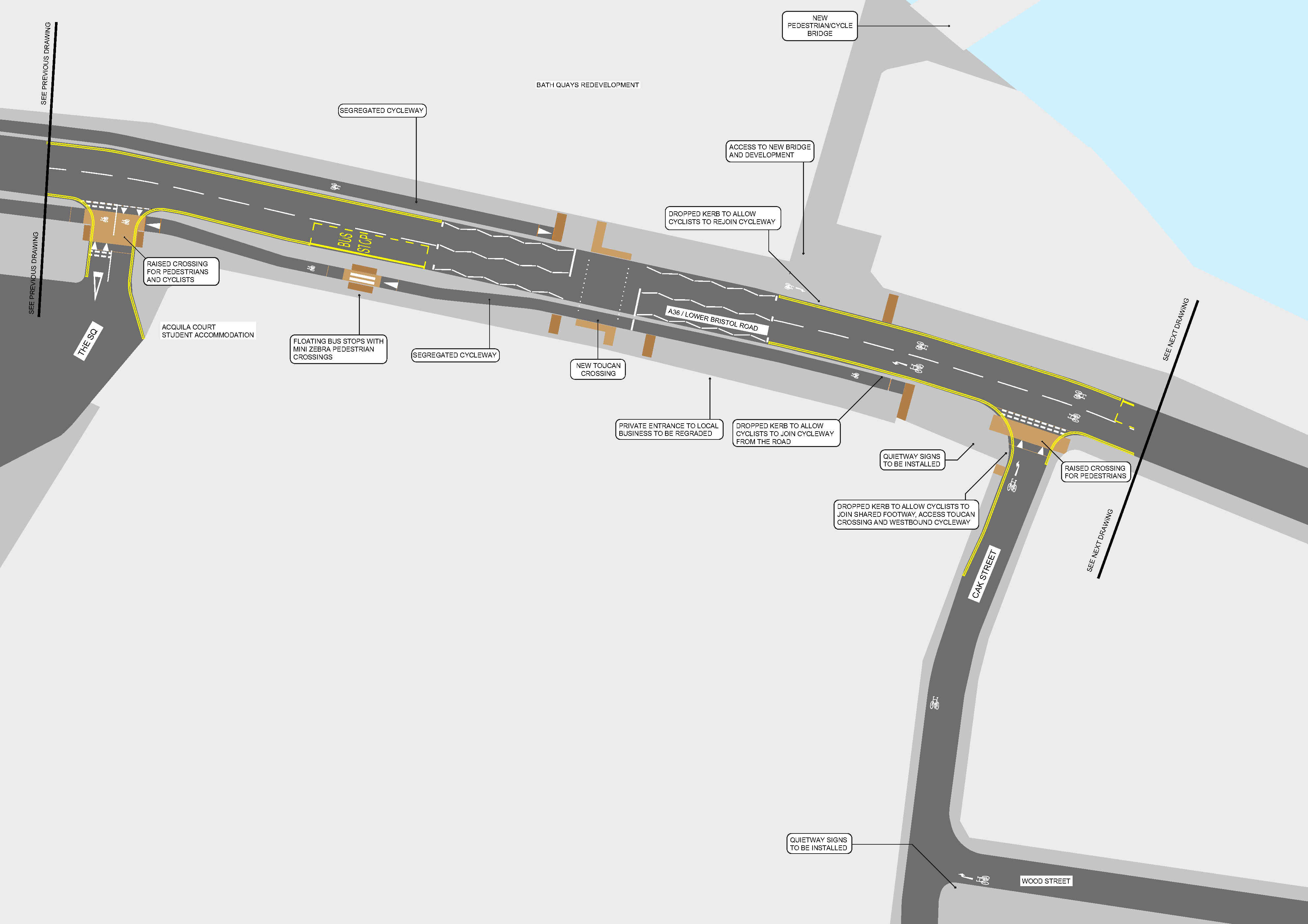 Map of section 2 of the proposed improvements to Lower Bristol Road as part of the Bath Quays Links project.