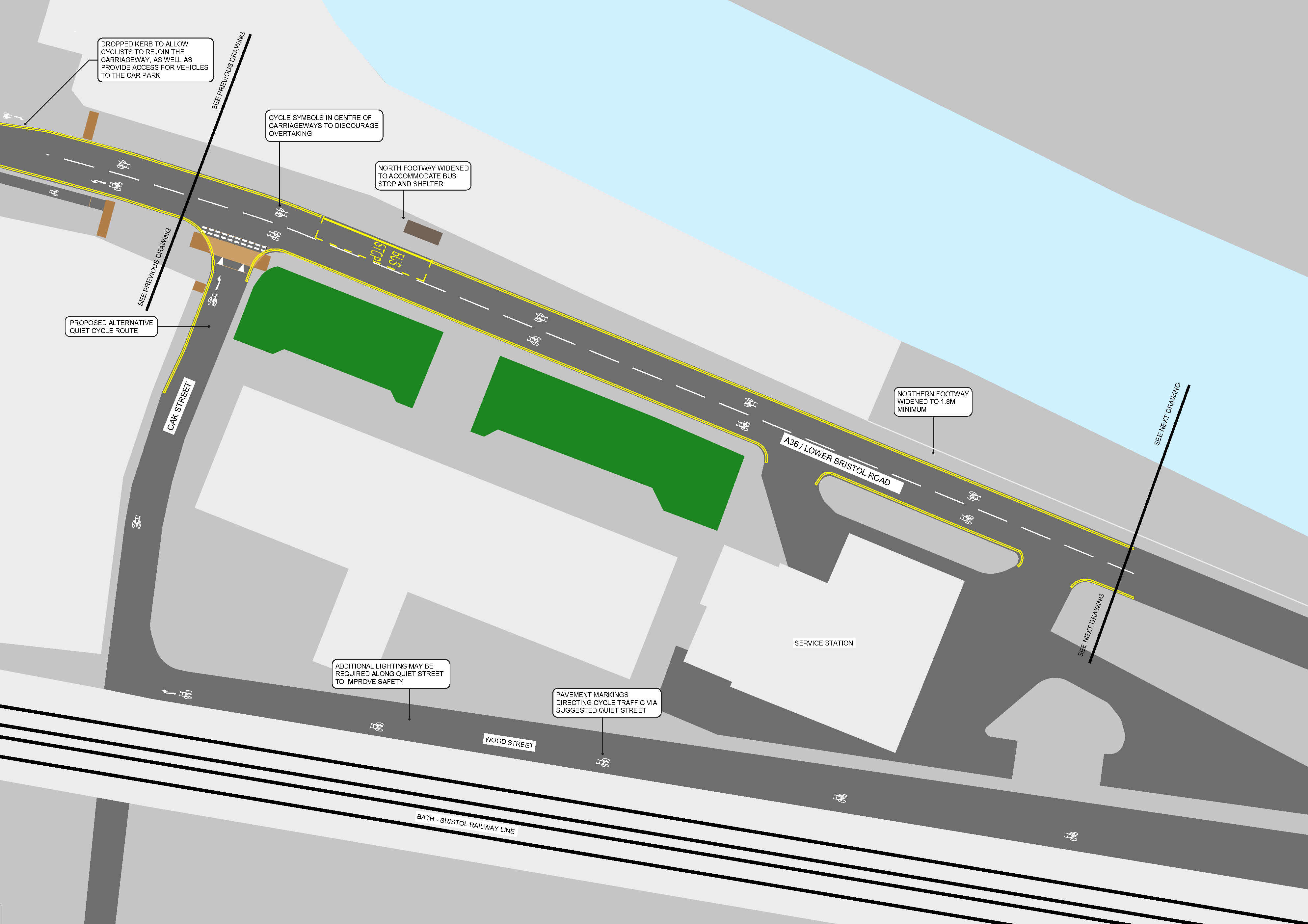 Map of section 3 of the proposed improvements to Lower Bristol Road as part of the Bath Quays Links project.