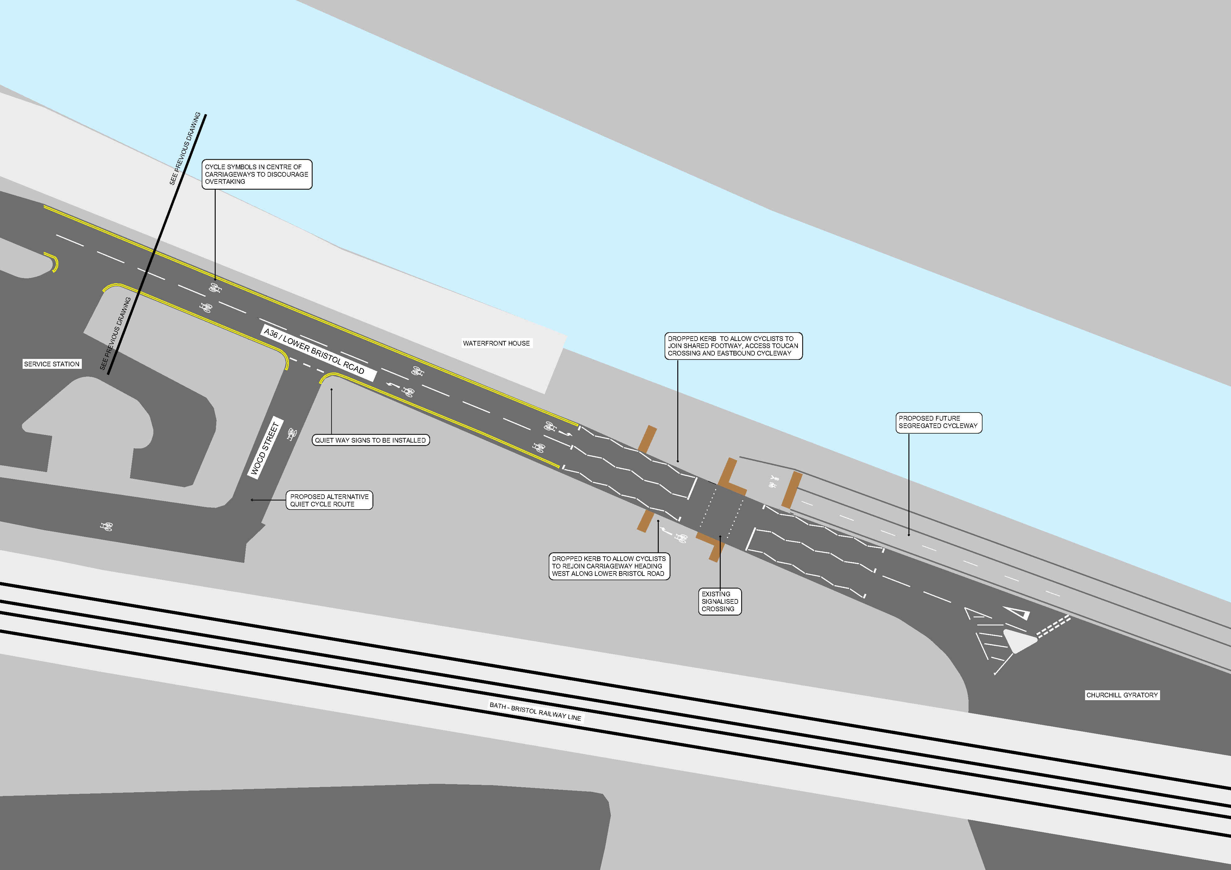 Map of section 4 of the proposed improvements to Lower Bristol Road as part of the Bath Quays Links project.