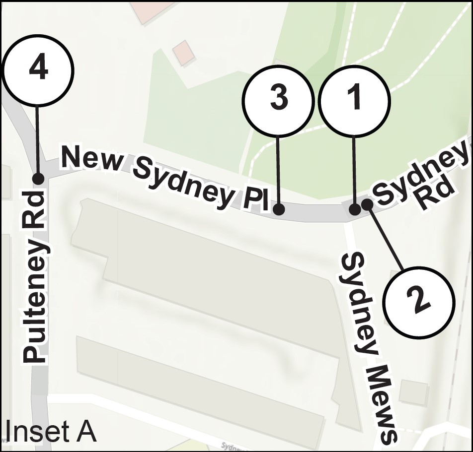 A more detailed map of the changes to the New Sydney Place and Sydney Road area