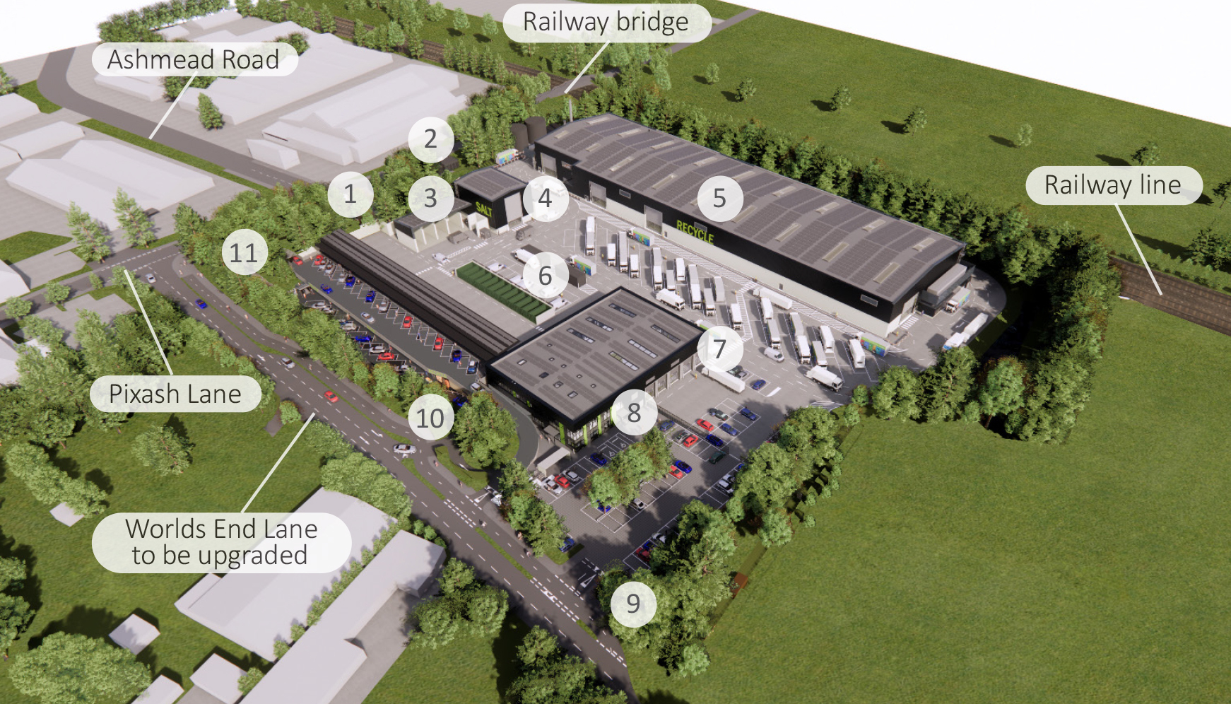 Aerial 3D image of the proposed recycling hub