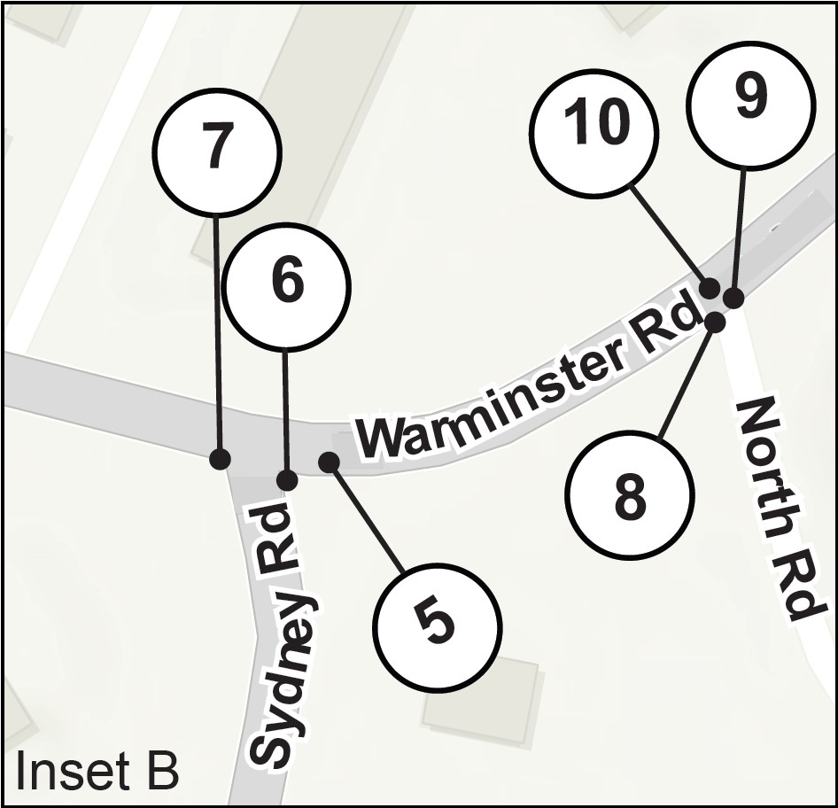 A more detailed map of the changes to the Warminster Road area