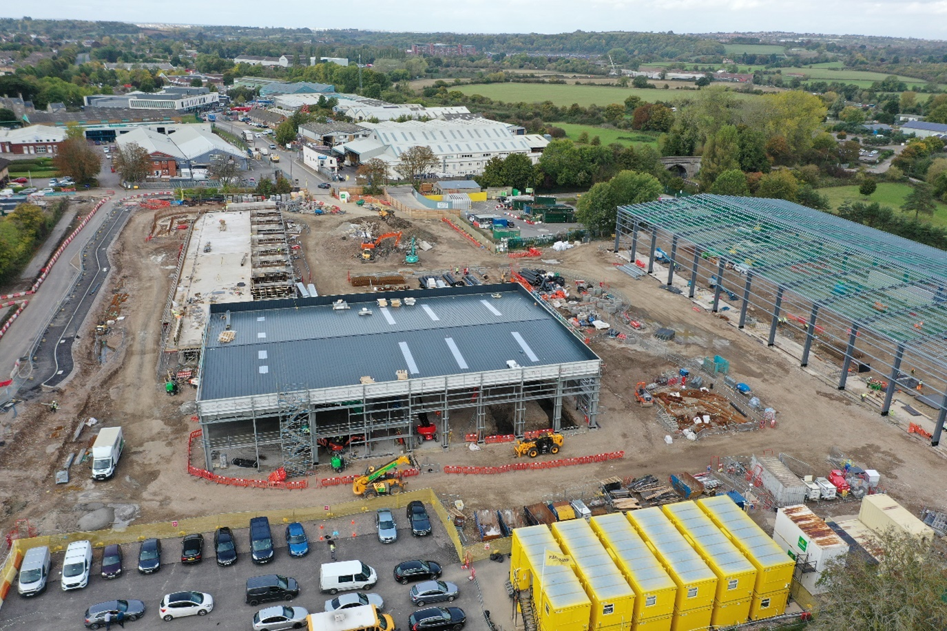 Aerial view of the whole new recycling processing site with the current recycling centre in the top right-hand corner