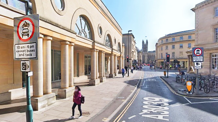 Google image of a bus gate in central Bath