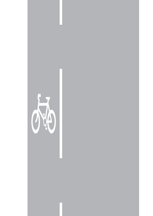 A dashed white line on the road with a white bicycle marked on the left hand side of the road