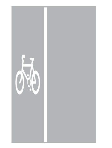 A continuous white line on the road with a white bicycle marked on the left hand side of the road