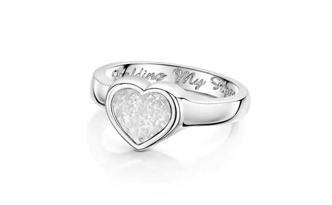 Silver and white heart shaped ring
