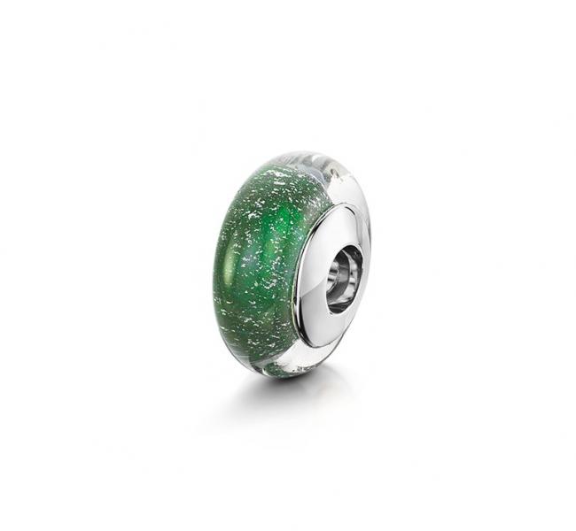 silver and green charm bead