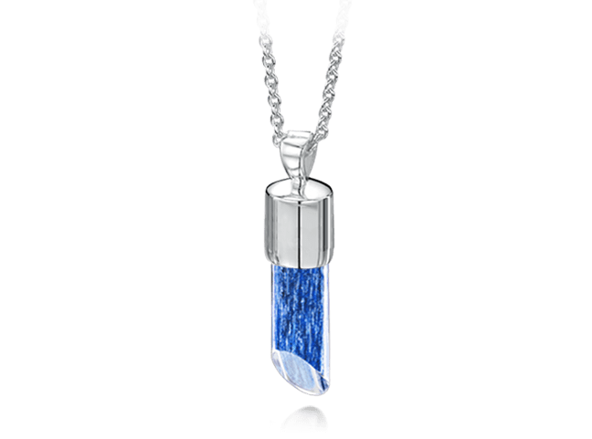 silver and blue long pendant