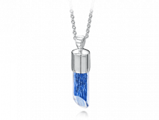 silver and blue long pendant