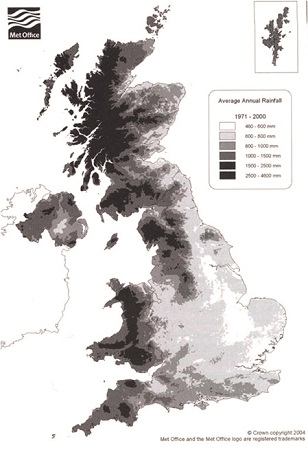 Map showing water stress levels in the UK
